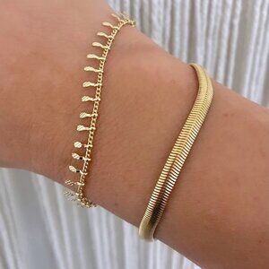 Serefina Signed 14k Gold Plated Minimalist Snake Herringbone Flat Chain Bracelet